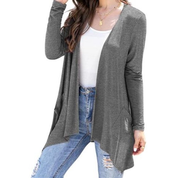 Womens Grey Cardigan With Pockets Medium Lightweight Sweater Fall Fashion Trends - Picture 2 of 4